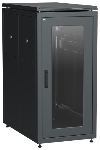 ITK Шкаф сетевой напольный 19" LINEA N 24U 600х1000мм стеклянная передняя дверь, задняя перфорированная черны | код LN05-24U61-GP | IEK